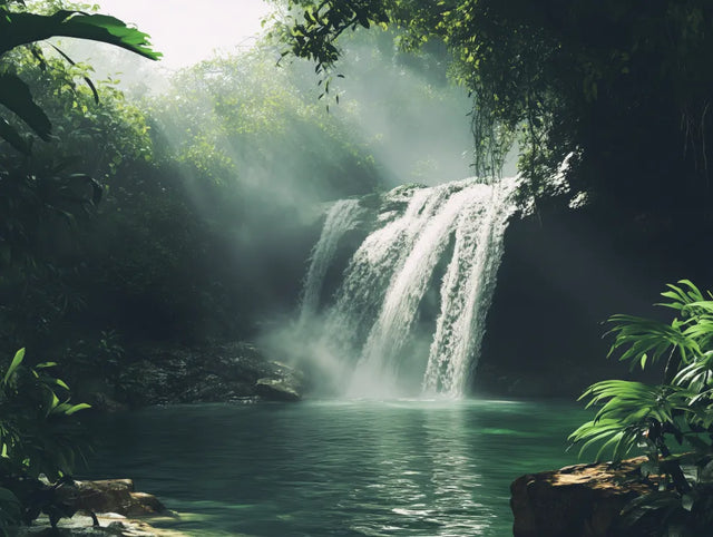 Tranquil Jungle Waterfall The Nature’s Serenity - Canvas Wall Art