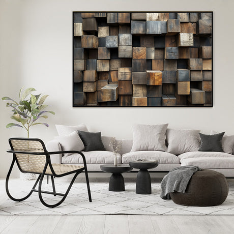 Canvas Wall Art - Rustic 3D Wooden Block Design