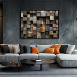 Canvas Wall Art - Rustic 3D Wooden Block Design