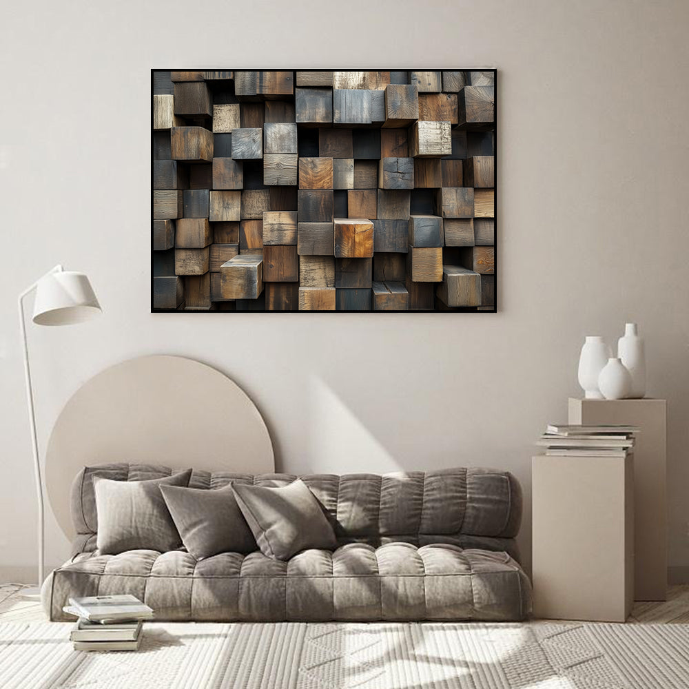 Canvas Wall Art - Rustic 3D Wooden Block Design