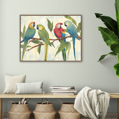 "Vibrant Parrots on a Branch"-Canvas Wall Art