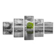 Green Tree on Black and White Landscape Canvas Wall Art