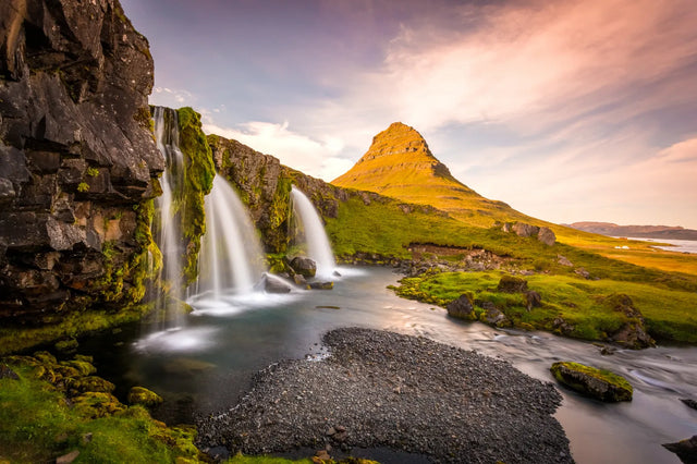 Golden Hour at Kirkjufell Waterfall Canvas Wall Art