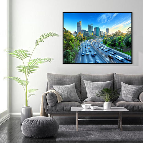 Canvas Wall Art - Urban Cityscape With Skyline And Highway