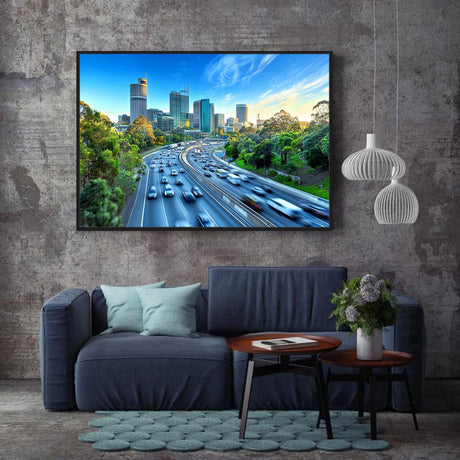 Canvas Wall Art - Urban Cityscape With Skyline And Highway