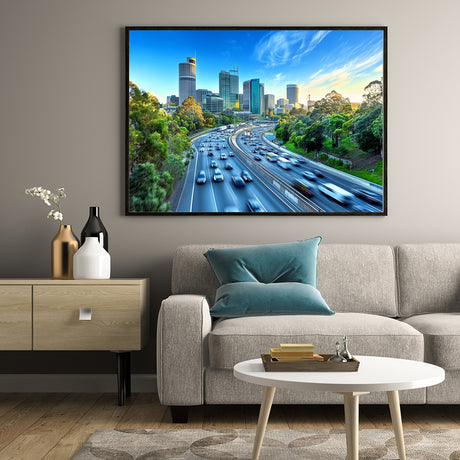 Canvas Wall Art - Urban Cityscape With Skyline And Highway