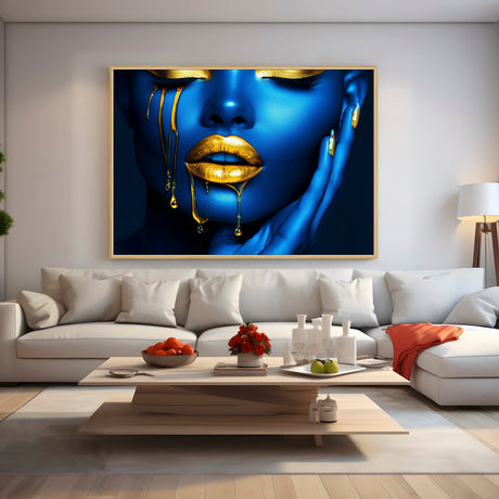 Canvas Wall Art - Bold Blue And Gold Portrait