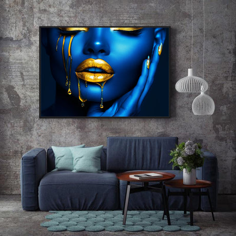 Canvas Wall Art - Bold Blue And Gold Portrait