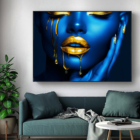 Canvas Wall Art - Bold Blue And Gold Portrait