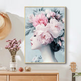 Floral Elegance: Woman With Peony Crown Canvas Wall Art