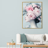 Floral Elegance: Woman With Peony Crown Canvas Wall Art