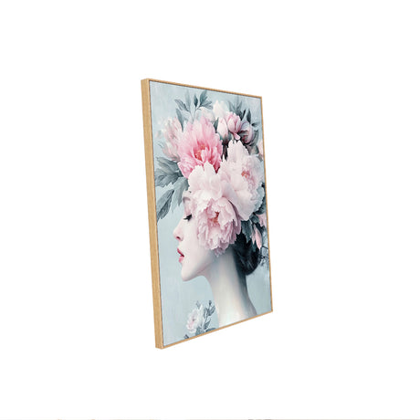 Floral Elegance: Woman With Peony Crown Canvas Wall Art