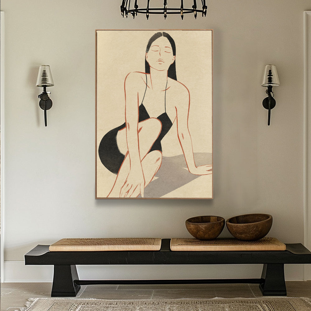 Elegant Minimalist Woman in Black Canvas Wall Art