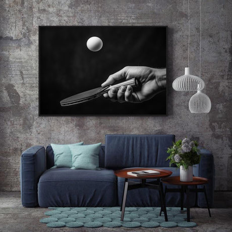 Black and White Table Tennis Moment-Canvas Wall Art