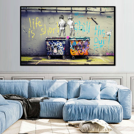 Banksy Graffiti Life is Short Canvas Wall Art