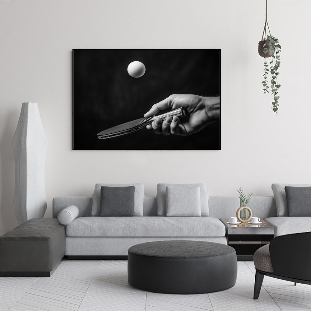 Black and White Table Tennis Moment-Canvas Wall Art