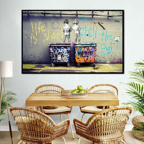 Banksy Graffiti Life is Short Canvas Wall Art