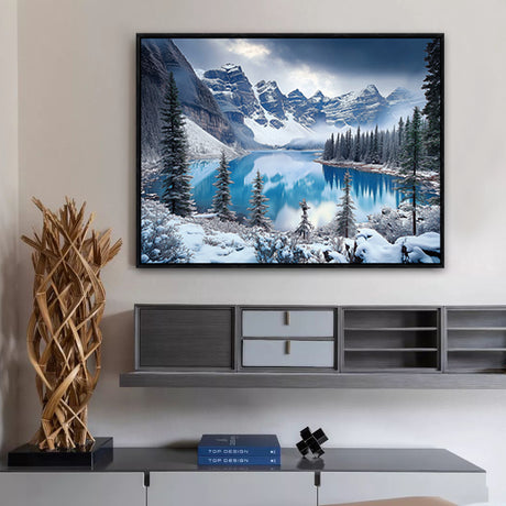 "Serene Winter Lake with Mountain Landscape"- Canvas Wall Art