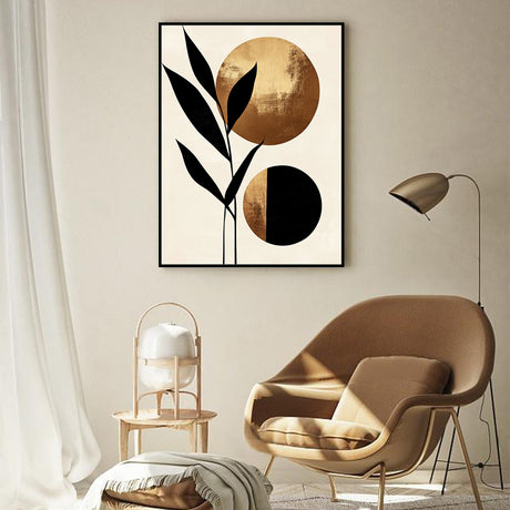 Modern Botanical Gold And Black Canvas Wall Art