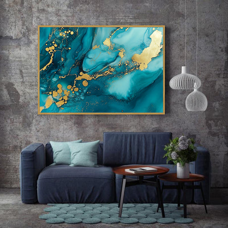 Turquoise And Gold Canvas Wall Art