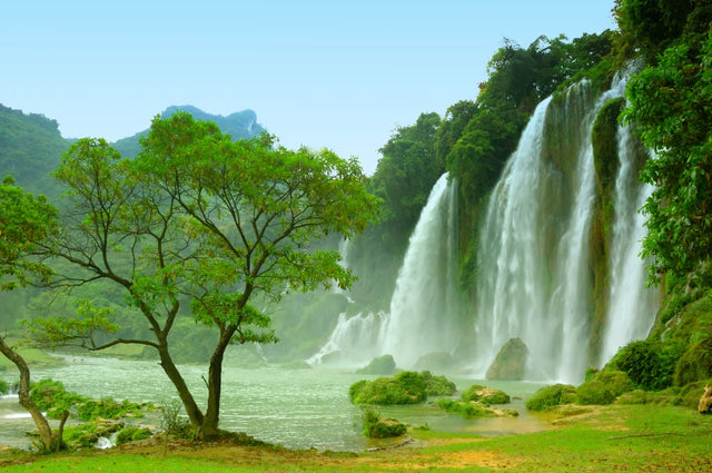 Tranquil Green Haven Waterfall Canvas Wall Art
