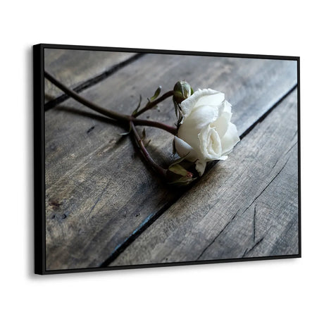 White Rose on Rustic Wooden Plank Canvas Wall Art