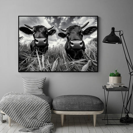 Quirky Black And White Cow Canvas Wall Art