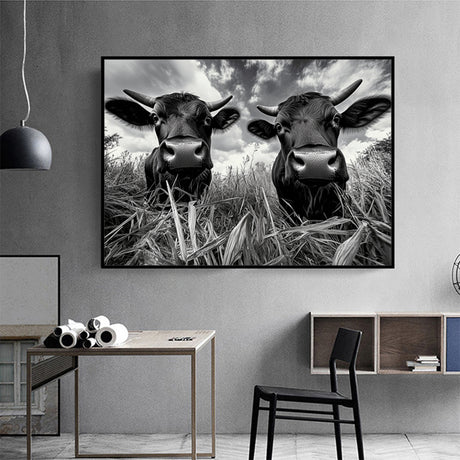 Quirky Black And White Cow Canvas Wall Art