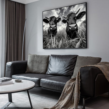 Quirky Black And White Cow Canvas Wall Art