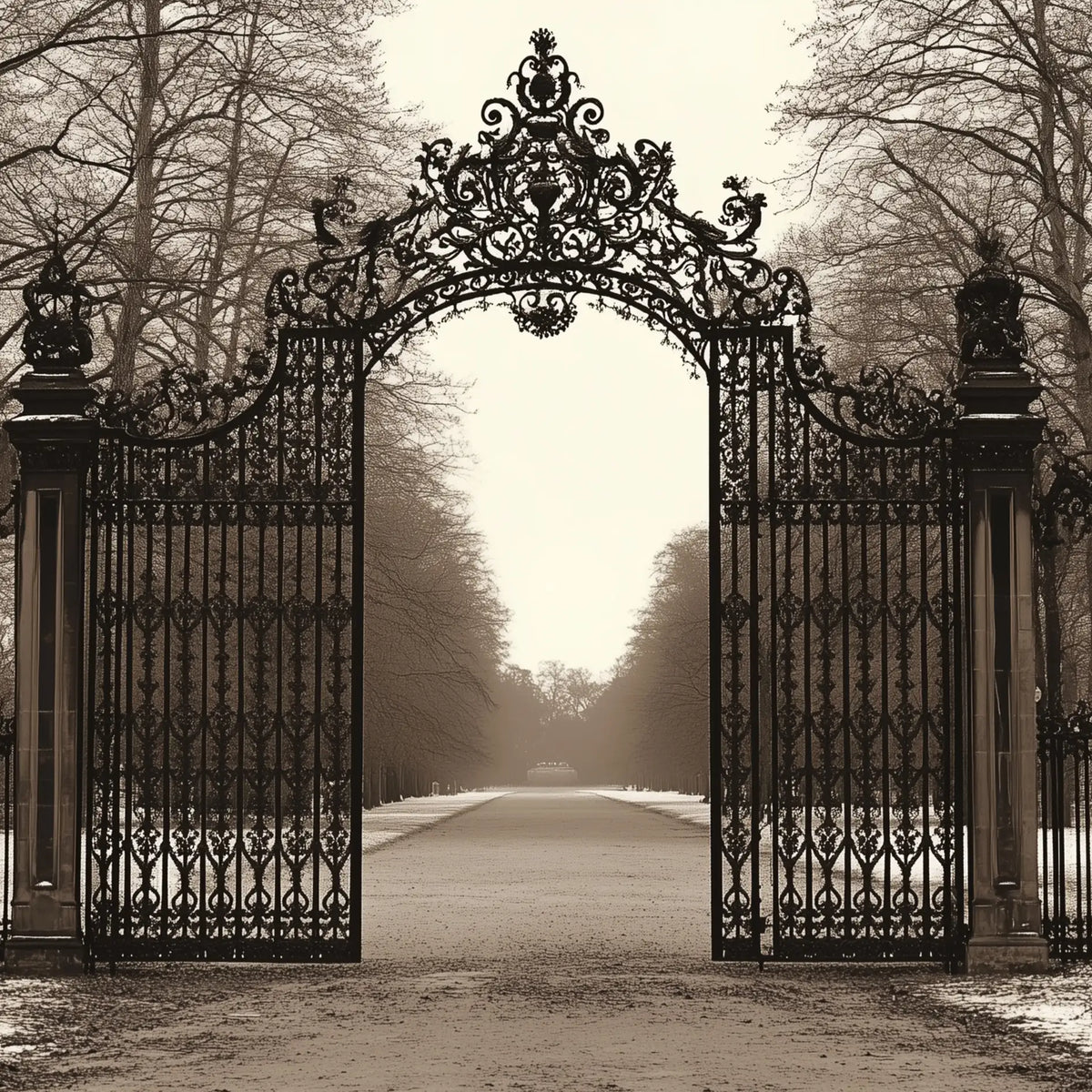 Timeless Elegance: Wrought Iron Gate And Serene Pathway Canvas Wall Ar ...