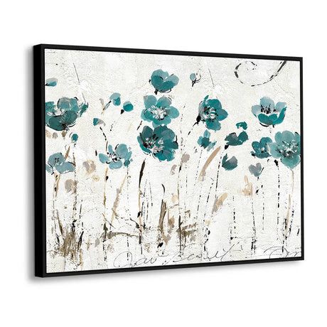 Abstract Teal Flower Field Canvas Wall Art