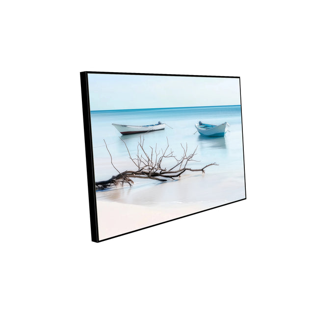 "Serene Seashore with Boats"-Canvas Wall Art