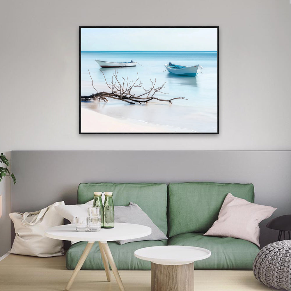 "Serene Seashore with Boats"-Canvas Wall Art