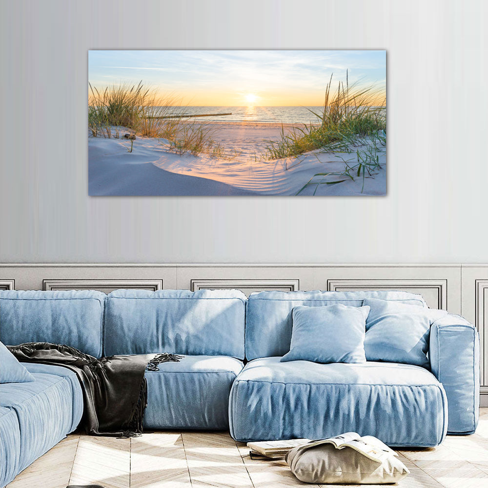 Golden Beach Dunes at Sunset Canvas Wall Art