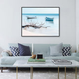 "Serene Seashore with Boats"-Canvas Wall Art