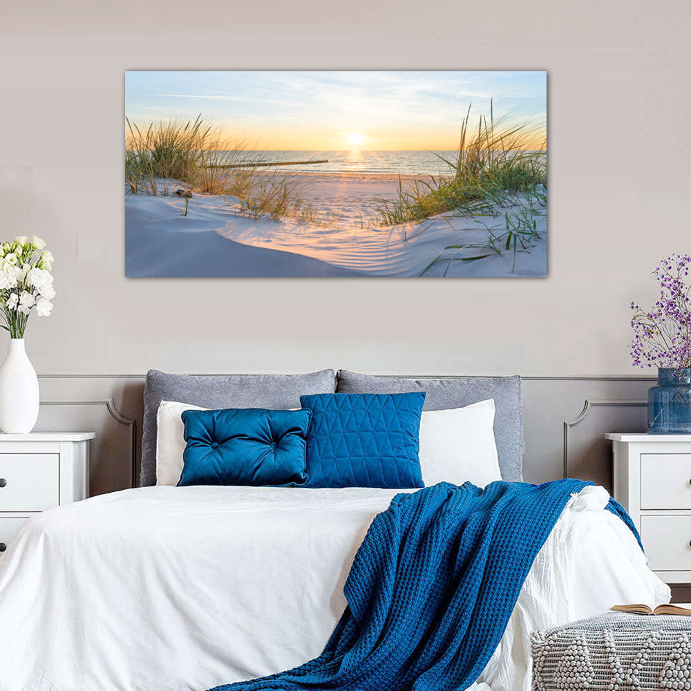 Golden Beach Dunes at Sunset Canvas Wall Art