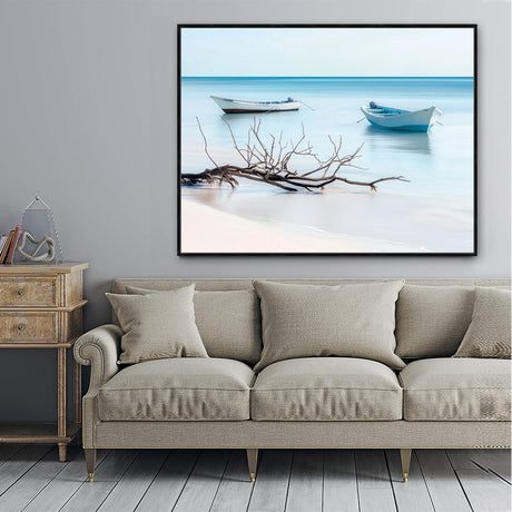 "Serene Seashore with Boats"-Canvas Wall Art