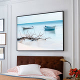 "Serene Seashore with Boats"-Canvas Wall Art