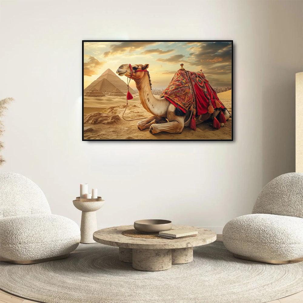 Desert Majesty: Camel and Pyramid Canvas Wall Art