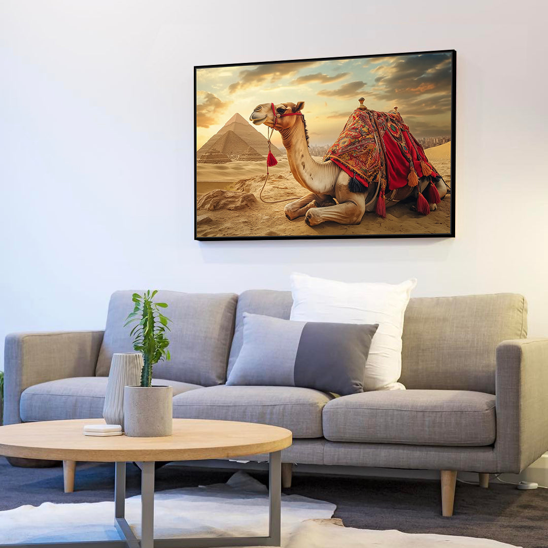 Desert Majesty: Camel and Pyramid Canvas Wall Art