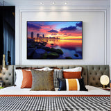 Urban Sunset Serenity: A Skyline By The Water Canvas Wall Art