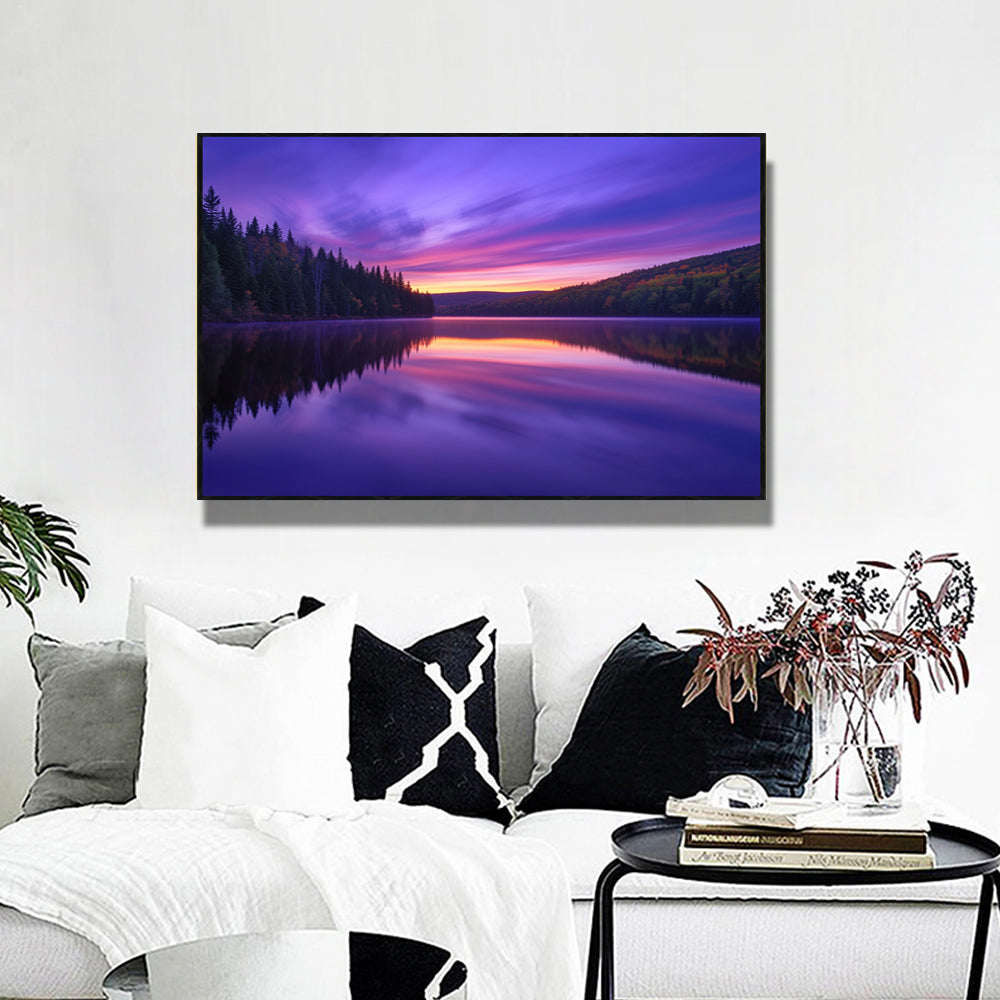 Serene Lake Reflection At Sunset - Tranquil Twilight Canvas Wall Art