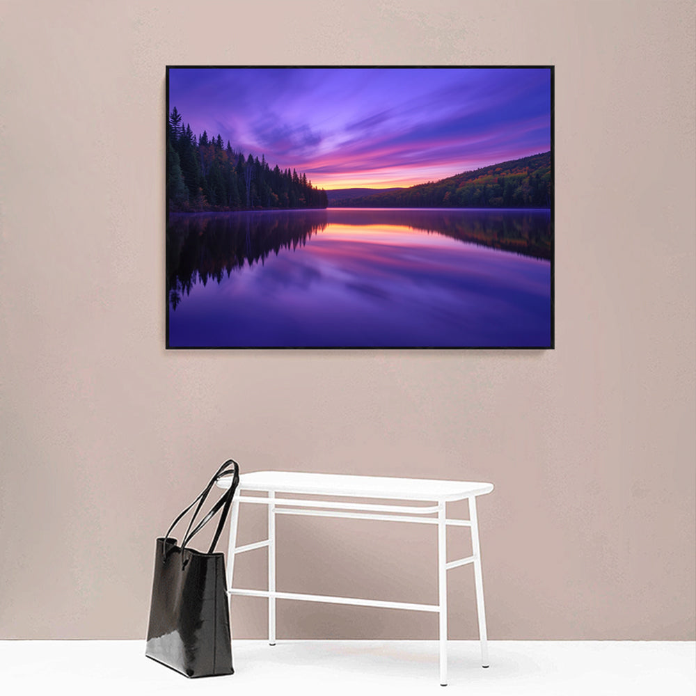 Serene Lake Reflection At Sunset - Tranquil Twilight Canvas Wall Art