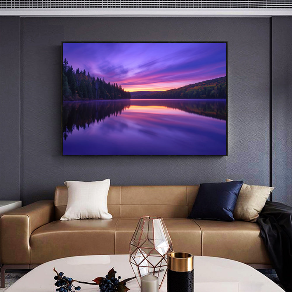 Serene Lake Reflection At Sunset - Tranquil Twilight Canvas Wall Art