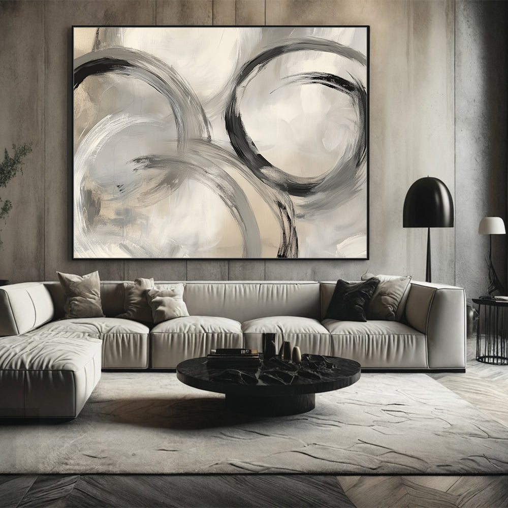 Monochrome Circular Canvas Wall Art 