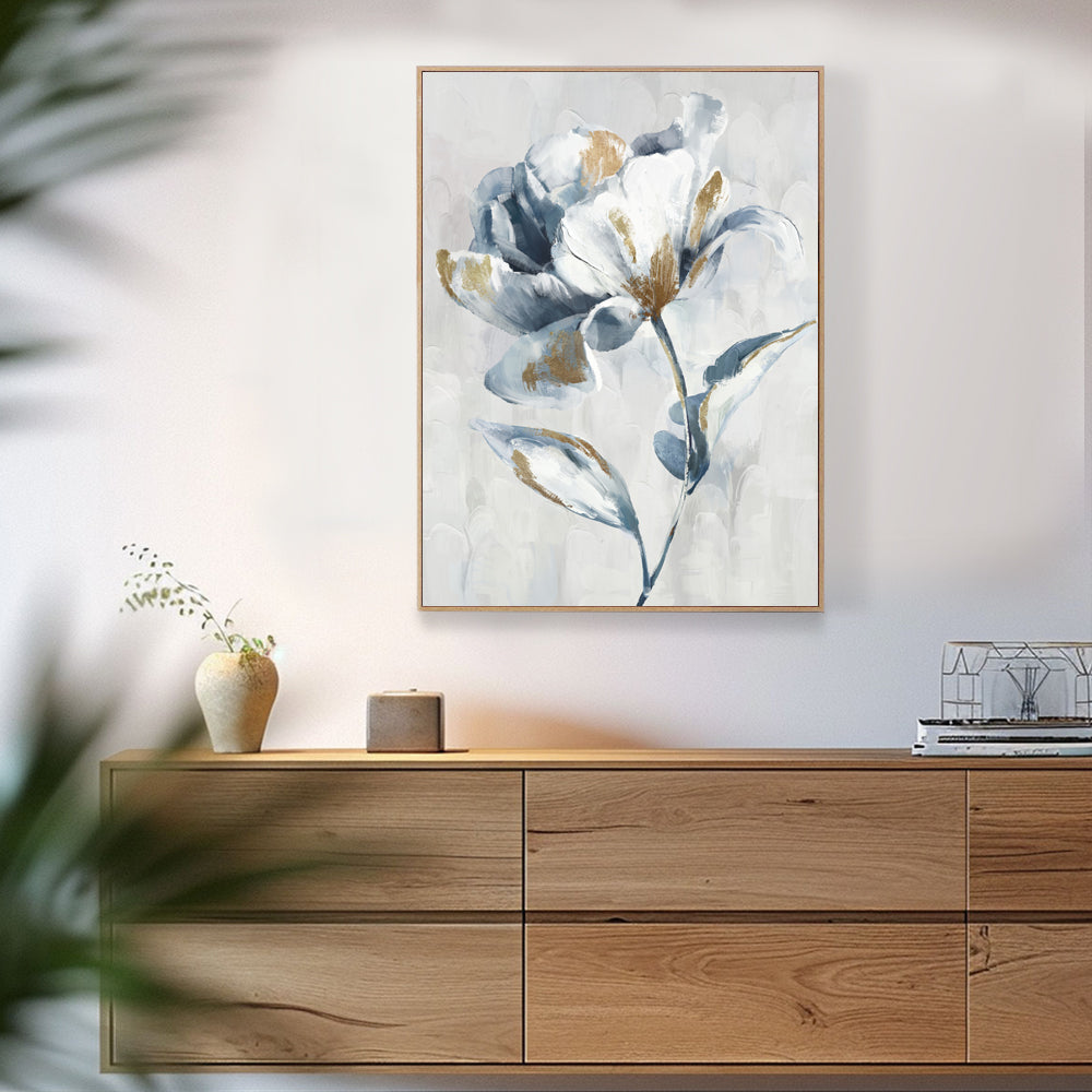 Abstract Blue and Gold Floral Canvas Wall Art