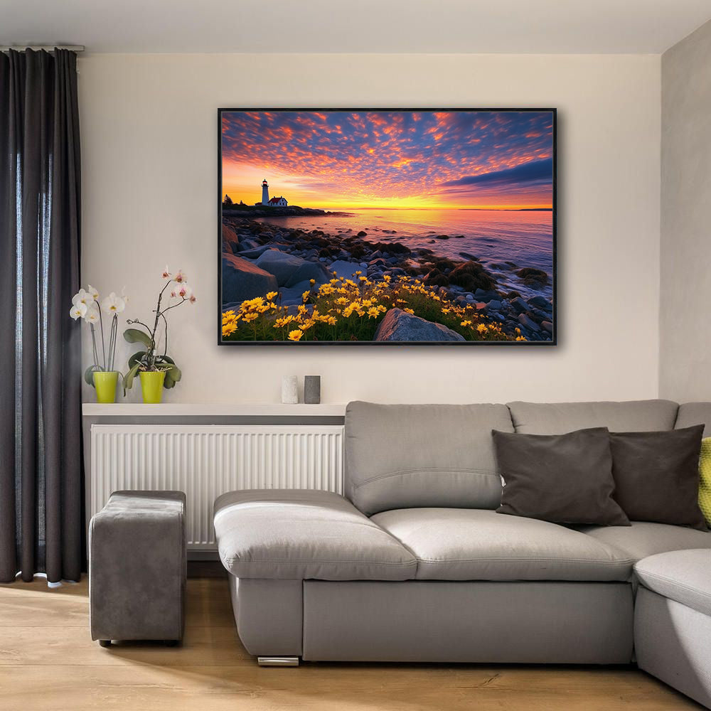 "Lighthouse Sunset Serenity"-Canvas Wall Art