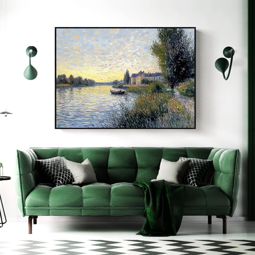Sunlit Riverbanks: An Impressionist Landscape Canvas Wall Art