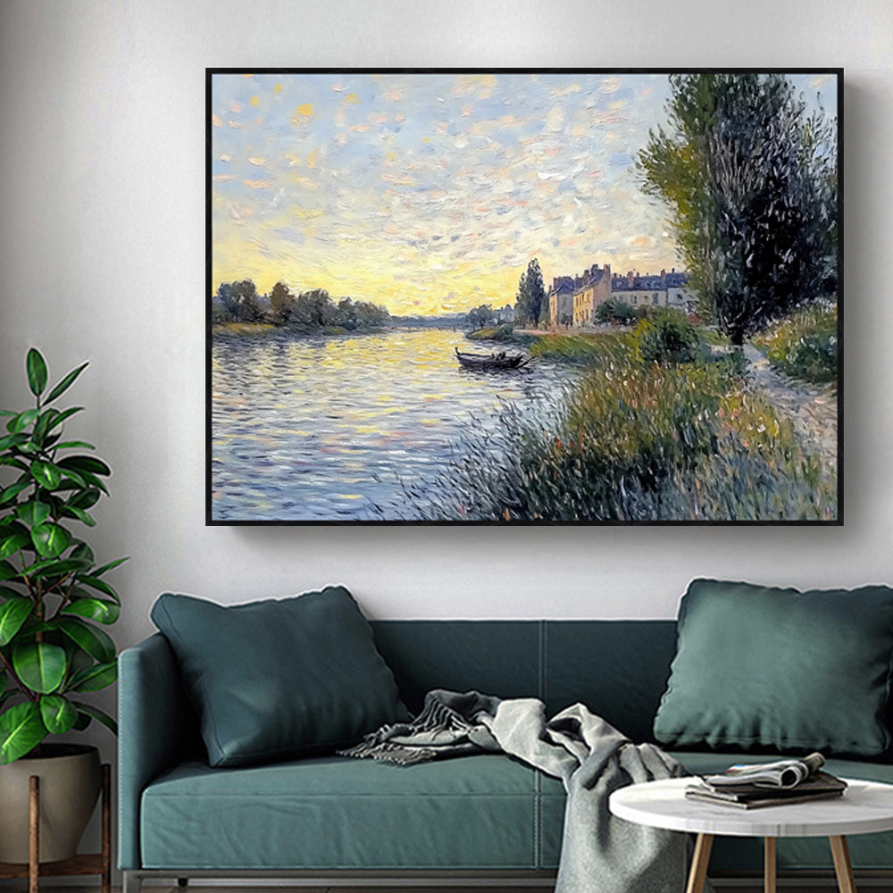 Sunlit Riverbanks: An Impressionist Landscape Canvas Wall Art