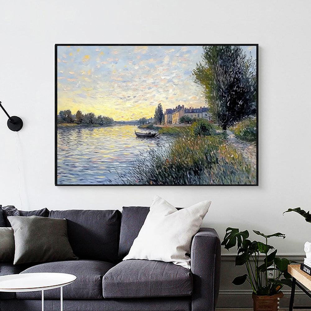 Sunlit Riverbanks: An Impressionist Landscape Canvas Wall Art